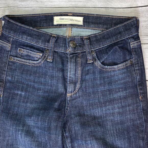 GAP 1969 Jeans Gap For Good True Skinny Size 24 Dark Wash with Stretch - Picture 4 of 10